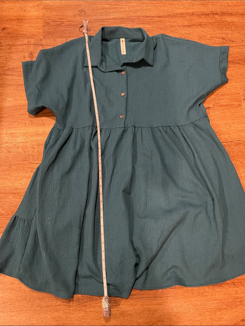 Teal Button-Front Babydoll Maternity Dress - Picture 4 of 5